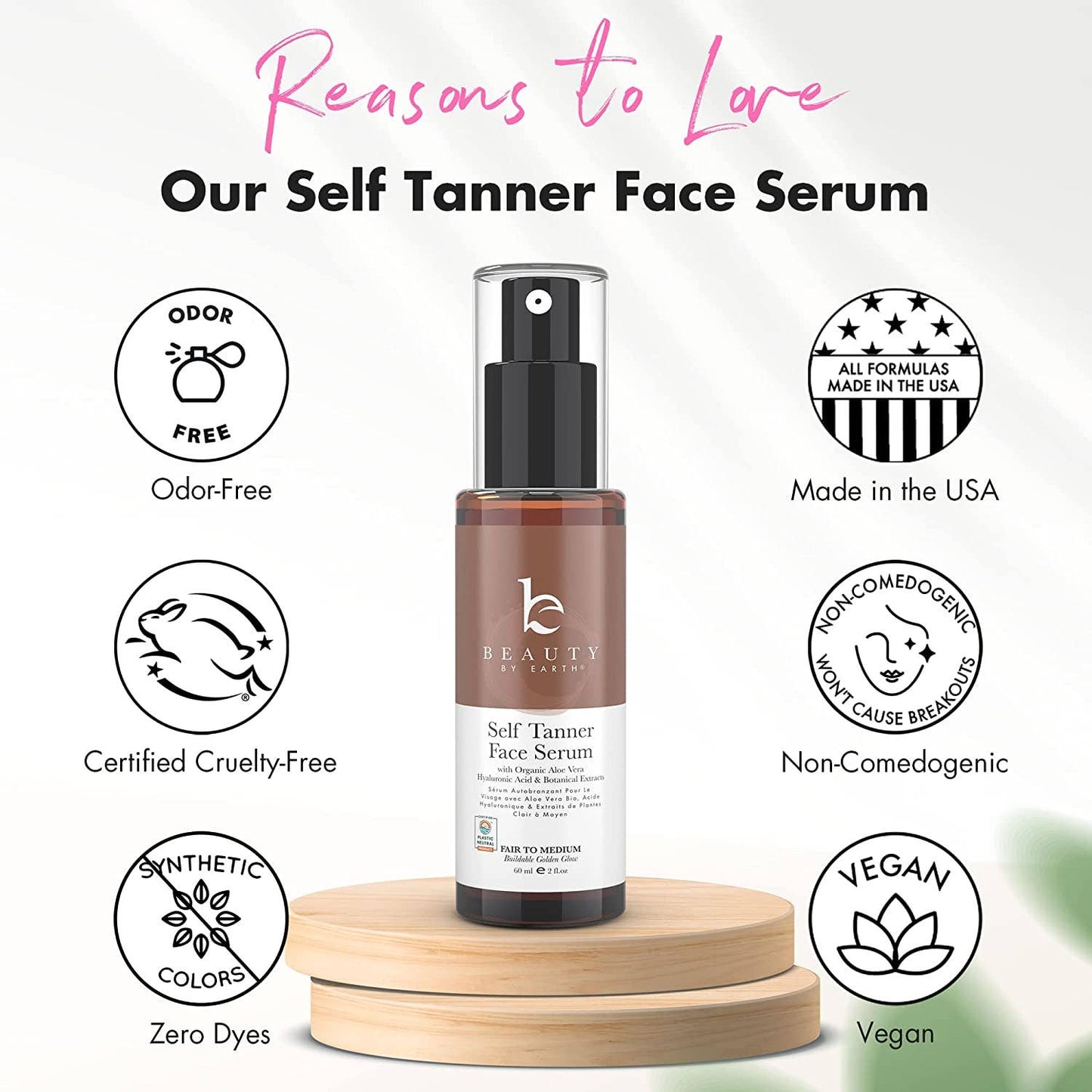Self Tanner Hyaluronic Acid Face Serum 2oz, (2 Shades)
